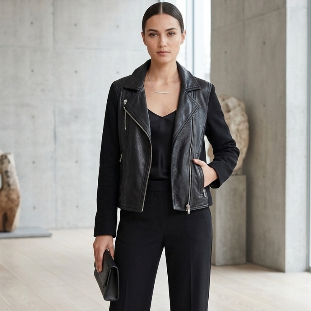 Womens Black Leather Moto Jacket